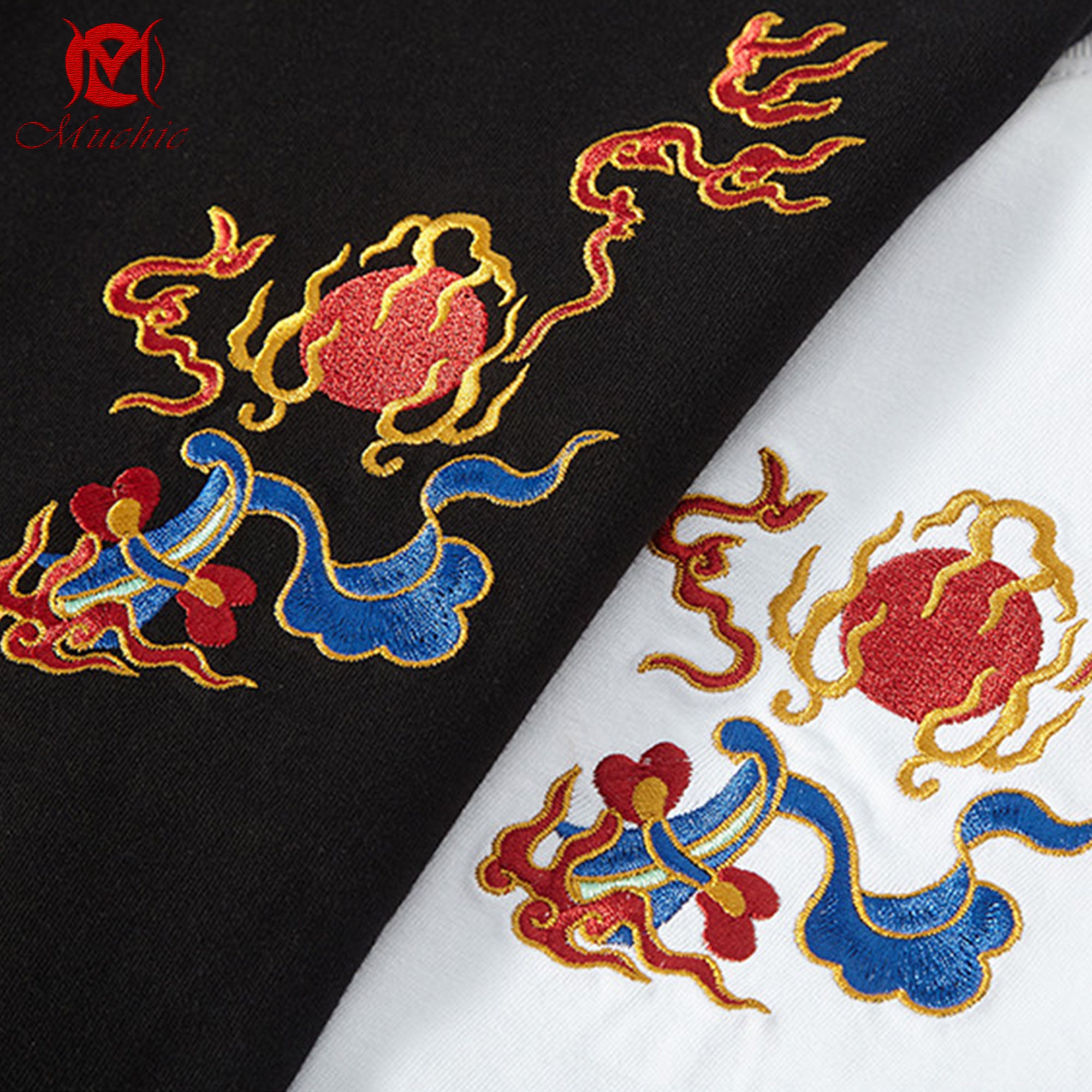 Unisex Intangible Cultural Heritage Green Double Dragon Pattern Embroidered T-shirt(Hand Embroidered) (Duty Free)