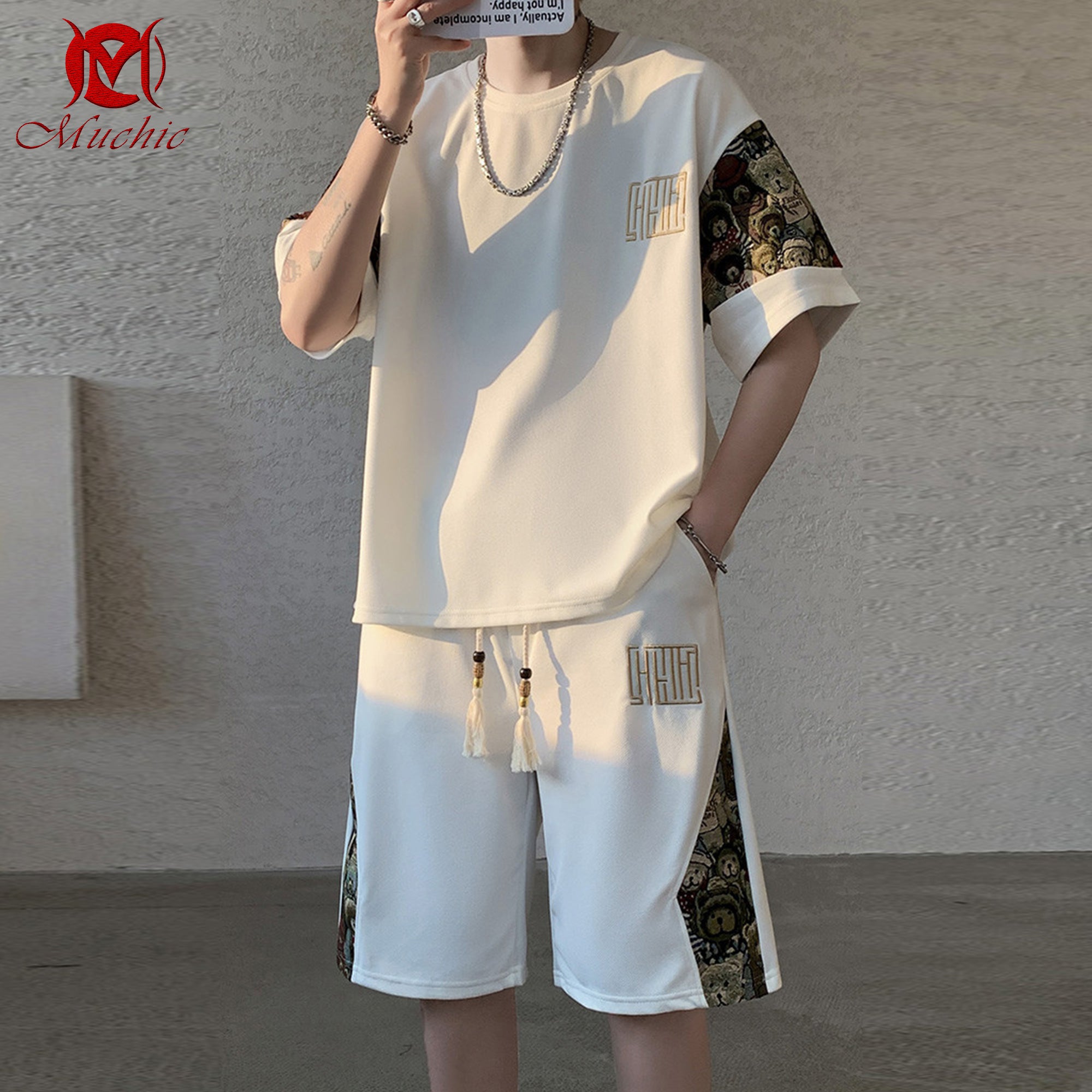 Men's summer suit new Chinese style leisure sports loose large size trendy short-sleeved shorts (Duty Free)