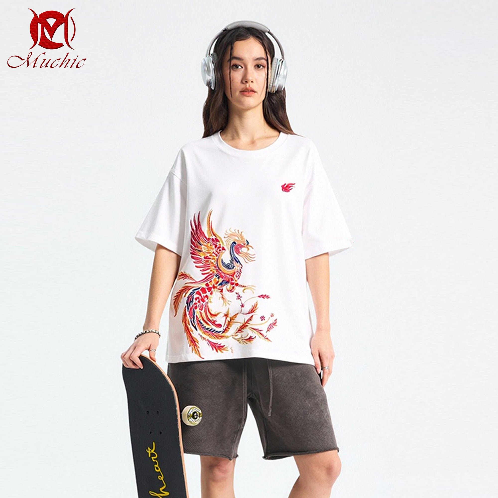 Unisex Intangible Cultural Heritage Phoenix Embroidery T-shirt(Hand Embroidered) (Duty Free)