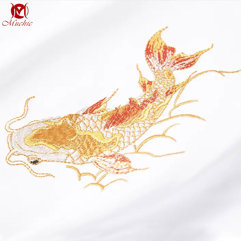Unisex Intangible Cultural Heritage Koi Carp Embroidery T-shirt(Hand Embroidered) (Duty Free)
