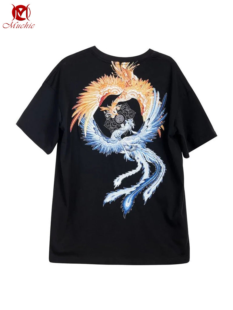 Unisex Intangible Cultural Heritage Phoenix Embroidery T-shirt(Hand Embroidered) (Duty Free)