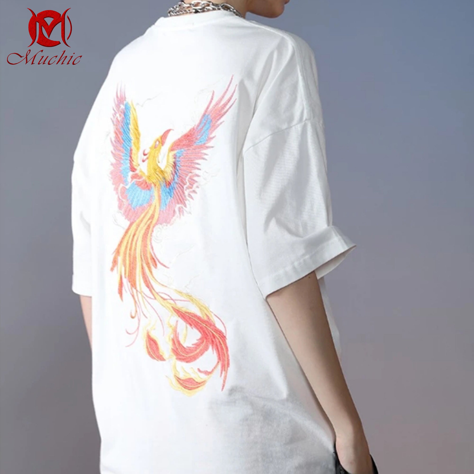 Unisex Intangible Cultural Heritage Phoenix Embroidered T-shirt(Hand Embroidery) (Duty Free)