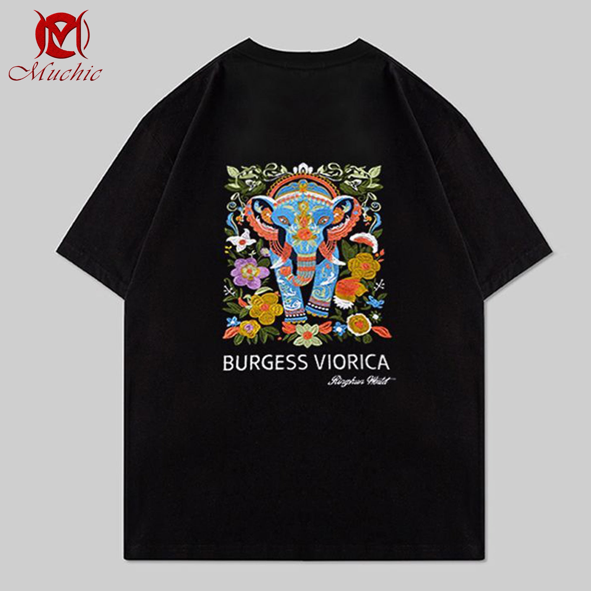 Unisex Intangible Cultural Heritage Elephant Embroidery T-shirt (Hand Embroidery) (Duty Free)
