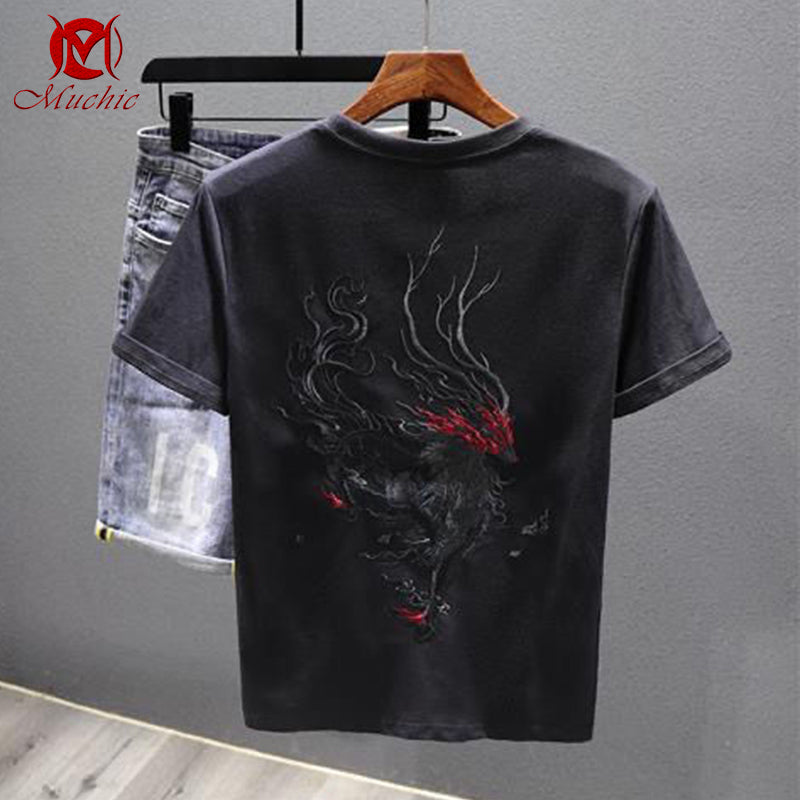 Unisex Intangible Cultural Heritage Deer Embroidery T-shirt(Hand Embroidered) (Duty Free)