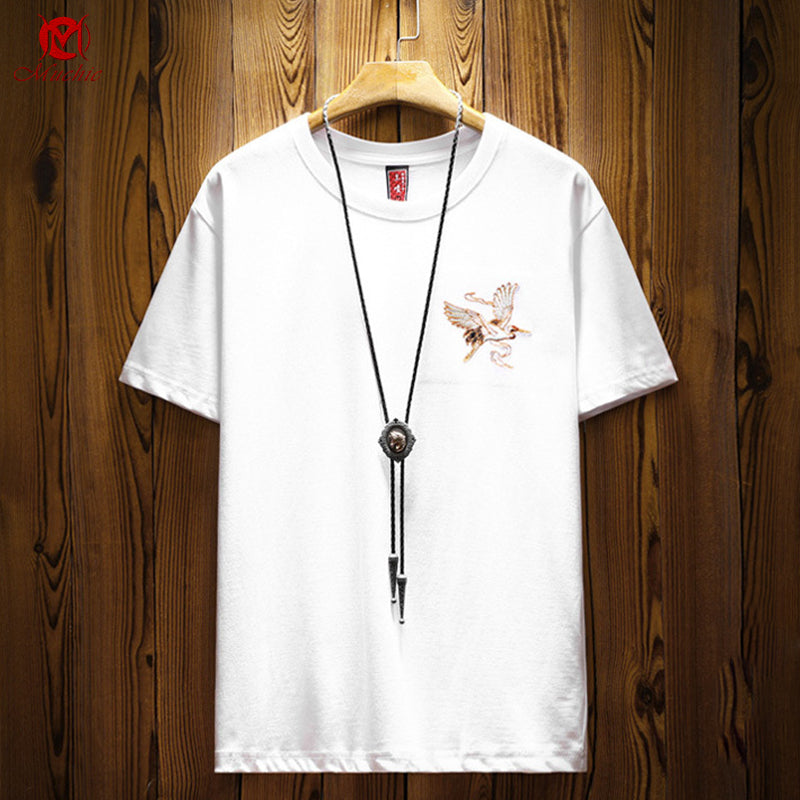 Unisex Intangible Cultural Heritage Red-crowned crane Embroidery T-shirt(Hand Embroidered) (Duty Free)