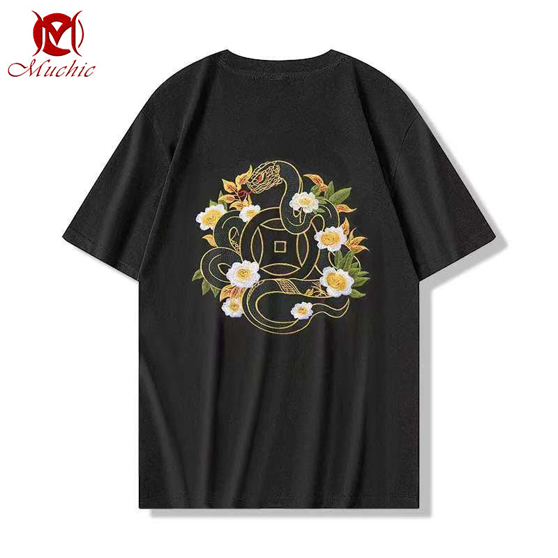 Unisex Intangible Cultural Heritag Snake Embroidery T-shirt(Hand Embroidered) (Duty Free)
