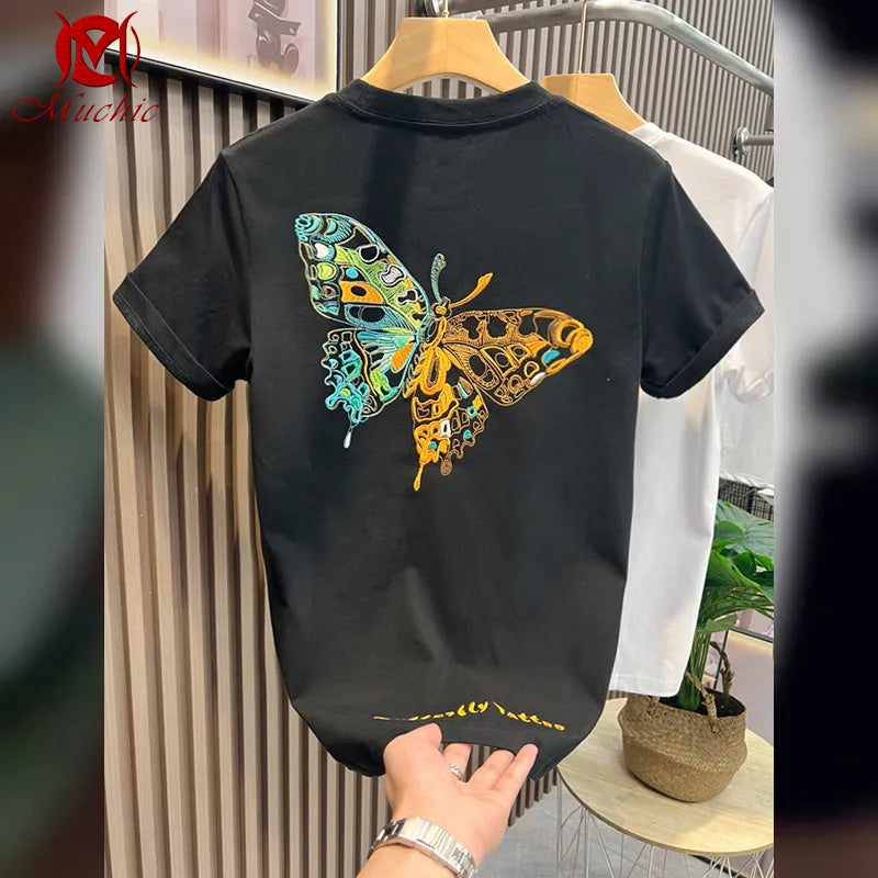 Unisex Intangible Cultural Heritag Butterfly Embroidery T-shirt(Hand Embroidered) (Duty Free)