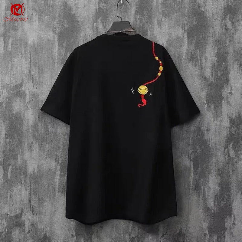 Unisex Intangible Cultural Heritage Waking Lion Embroidery T-shirt(Hand Embroidered) (Duty Free)