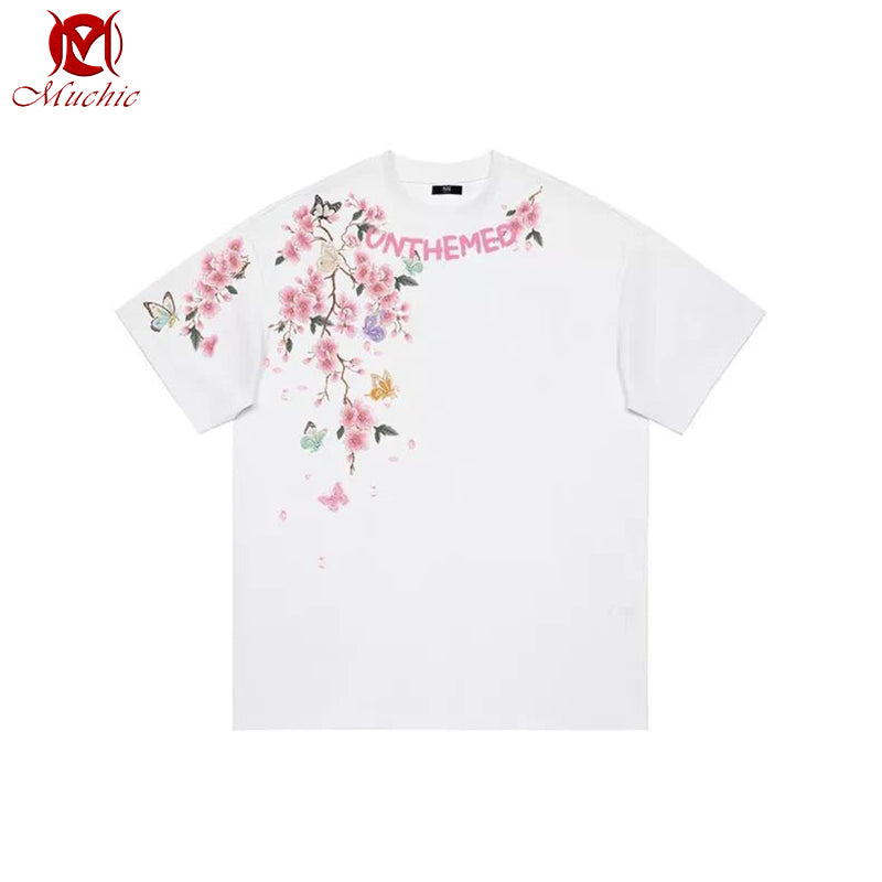 Unisex Intangible Cultural Heritag Flower Butterfly Embroidery T-shirt(Hand Embroidered) (Duty Free)