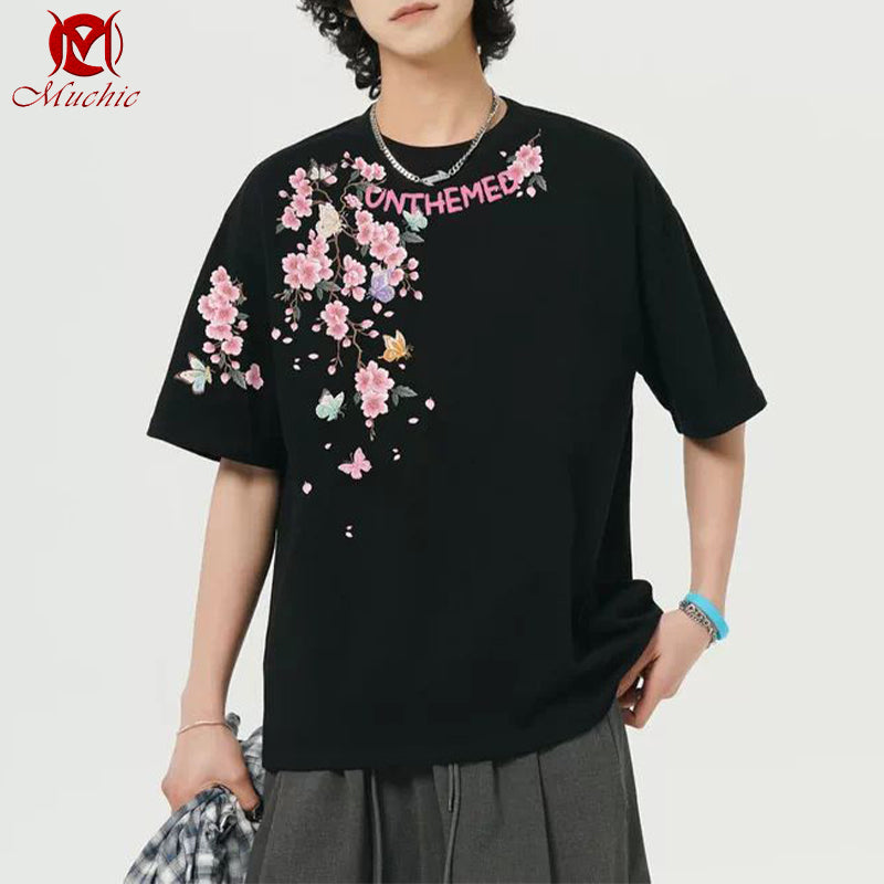 Unisex Intangible Cultural Heritag Flower Butterfly Embroidery T-shirt(Hand Embroidered) (Duty Free)