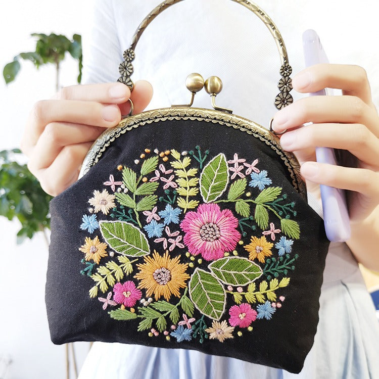Lu Embroidery Hand-Embroidery Diy Material Bag Three-Dimensional Ribbon Embroidery Tote Bag Cross-Body Bag Dual-Purpose(duty free)
