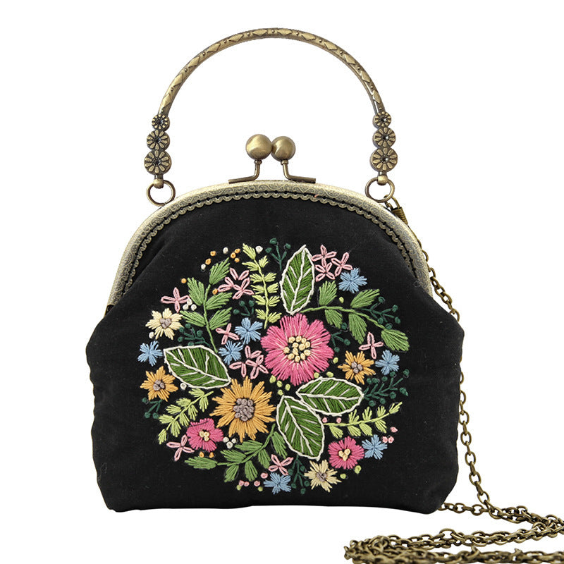 Lu Embroidery Hand-Embroidery Diy Material Bag Three-Dimensional Ribbon Embroidery Tote Bag Cross-Body Bag Dual-Purpose(duty free)