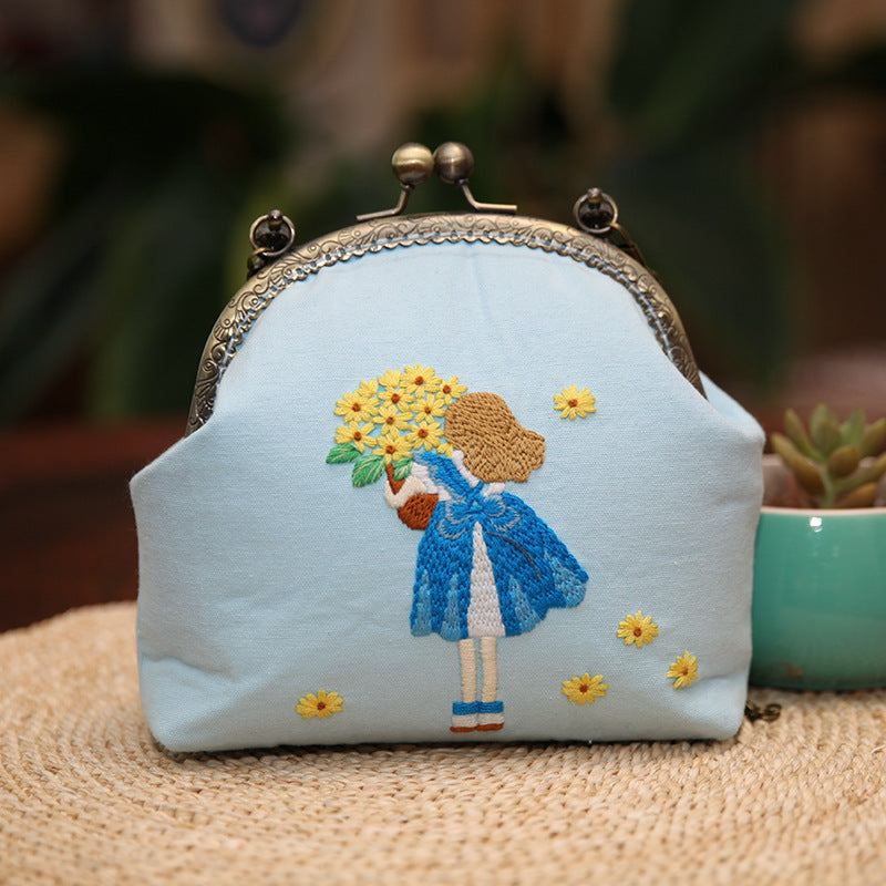 Lu Embroidery Hand-Embroidery Diy Material Bag Three-Dimensional Ribbon Embroidery Tote Bag Cross-Body Bag Dual-Purpose(duty free)