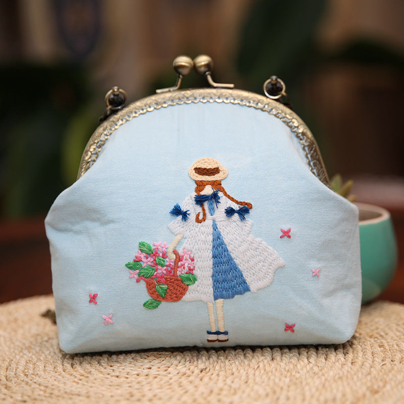 Lu Embroidery Hand-Embroidery Diy Material Bag Three-Dimensional Ribbon Embroidery Tote Bag Cross-Body Bag Dual-Purpose(duty free)