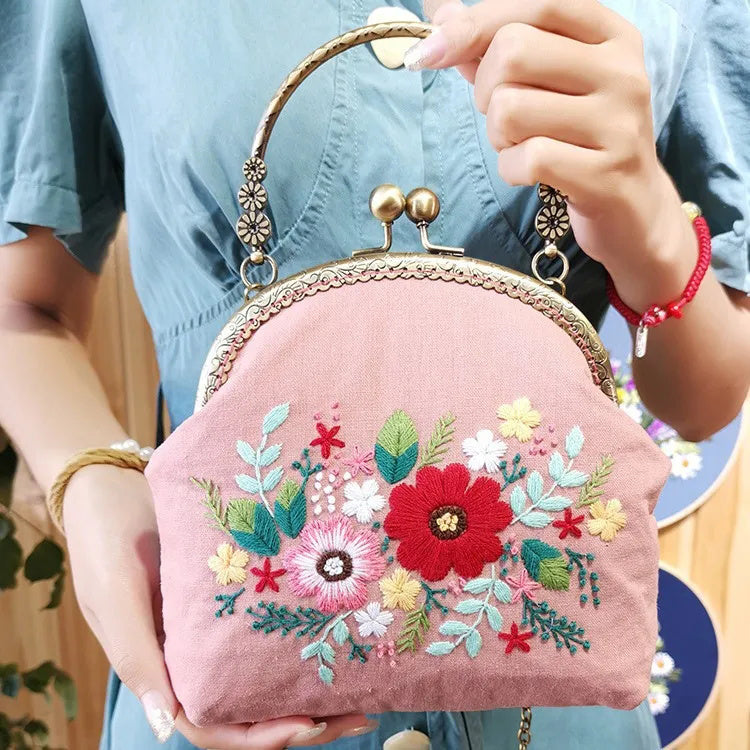 Lu Embroidery Hand-Embroidery Diy Material Bag Three-Dimensional Ribbon Embroidery Tote Bag Cross-Body Bag Dual-Purpose(duty free)