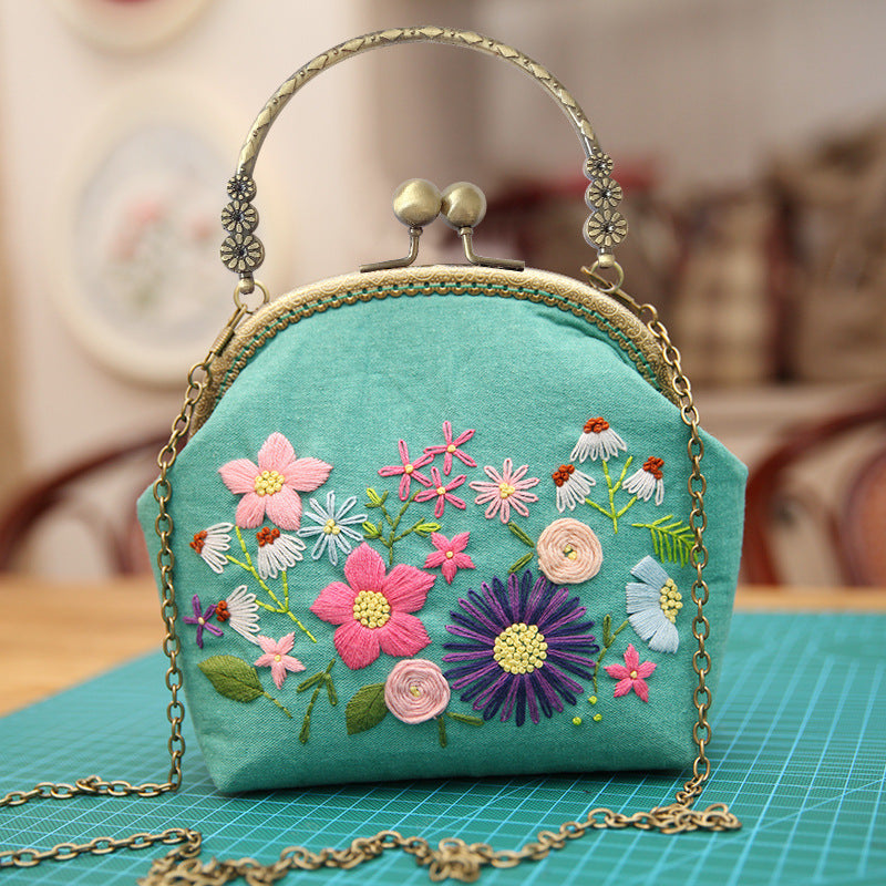Lu Embroidery Hand-Embroidery Diy Material Bag Three-Dimensional Ribbon Embroidery Tote Bag Cross-Body Bag Dual-Purpose(duty free)