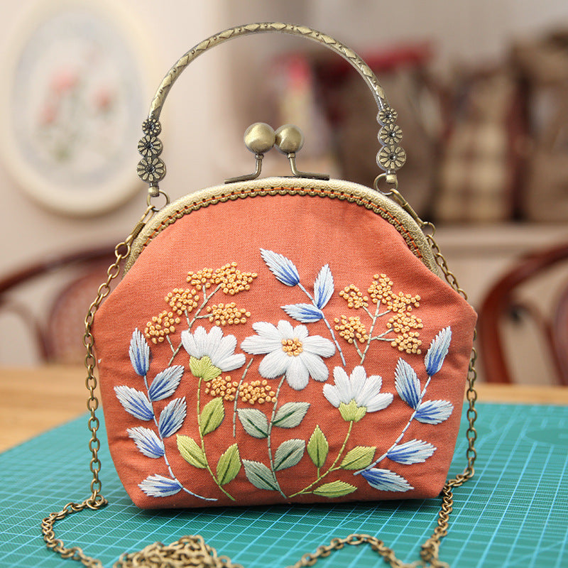 Lu Embroidery Hand-Embroidery Diy Material Bag Three-Dimensional Ribbon Embroidery Tote Bag Cross-Body Bag Dual-Purpose(duty free)