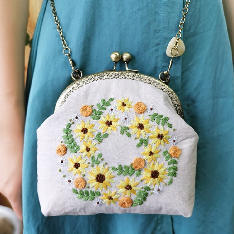 Lu Embroidery Hand-Embroidery Diy Material Bag Three-Dimensional Ribbon Embroidery Tote Bag Cross-Body Bag Dual-Purpose(duty free)