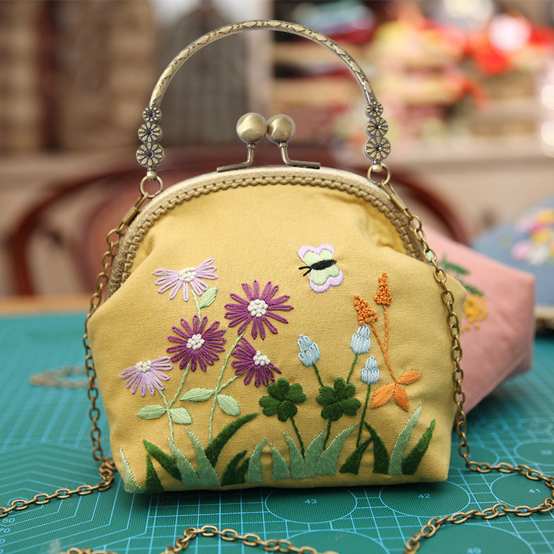 Lu Embroidery Hand-Embroidery Diy Material Bag Three-Dimensional Ribbon Embroidery Tote Bag Cross-Body Bag Dual-Purpose(duty free)