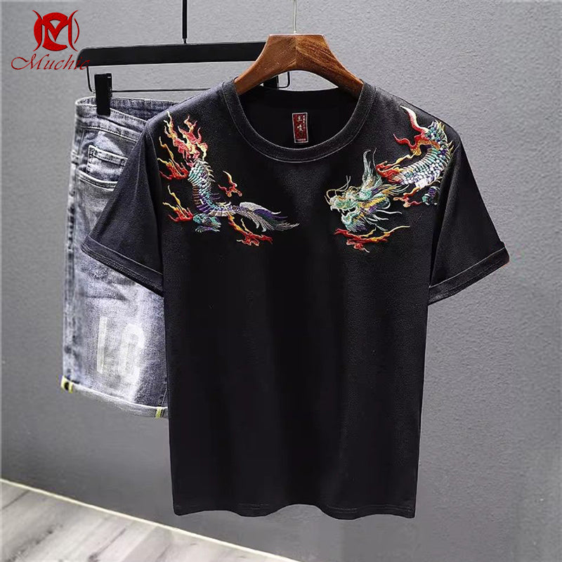 Unisex Intangible Cultural Heritage Dragon Embroidery T-shirt(Hand Embroidered) (Duty Free)