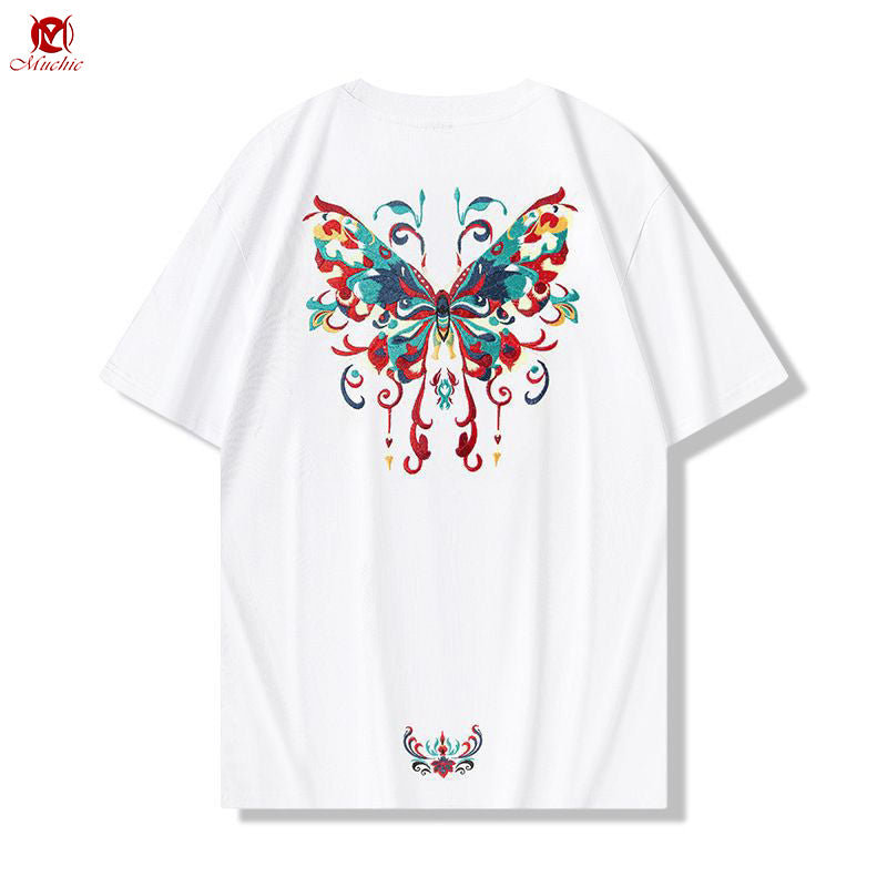 Unisex Intangible Cultural Heritage Butterflies Embroidery T-shirt(Hand Embroidered) (Duty Free)