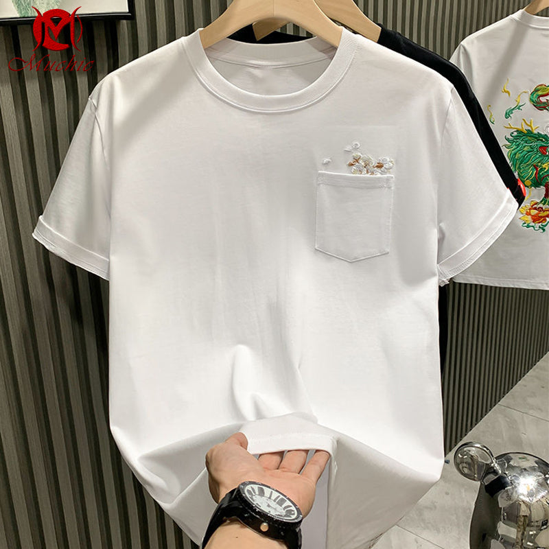 Unisex Intangible Cultural Heritag Flowers Embroidery T-shirt(Hand Embroidered) (Duty Free)