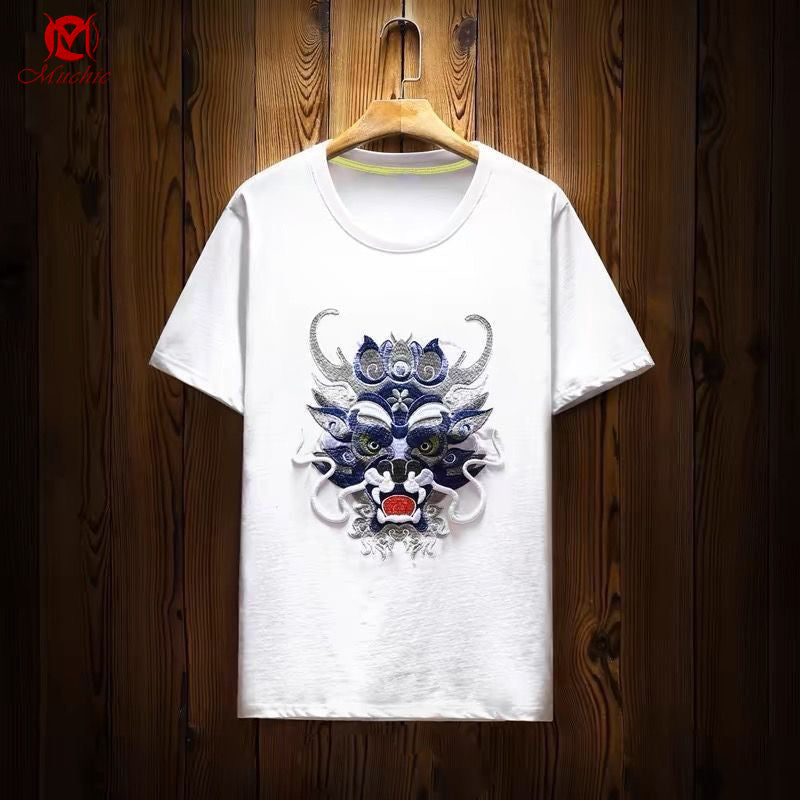 Unisex Intangible Cultural Heritag Dragon Embroidery T-shirt(Hand Embroidered) (Duty Free)