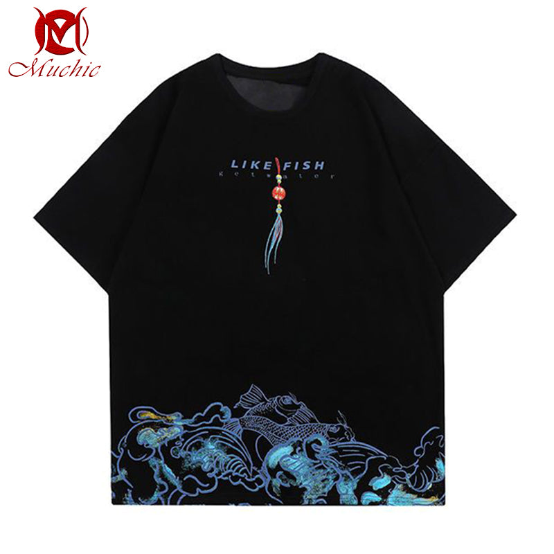 Unisex Intangible Cultural Heritag Koi Embroidery T-shirt(Hand Embroidered) (Duty Free)