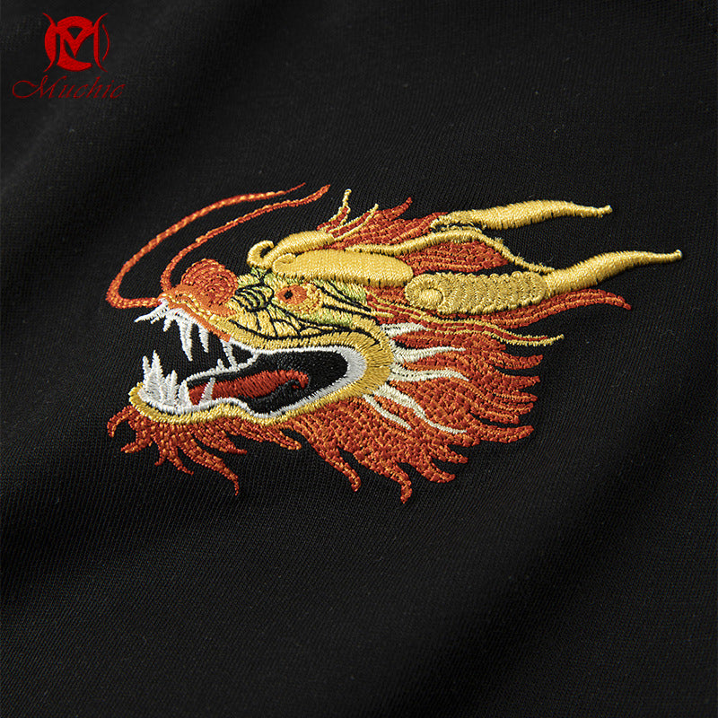 Unisex Intangible Cultural Heritage Dragon Embroidery T-shirt(Hand Embroidered) (Duty Free)