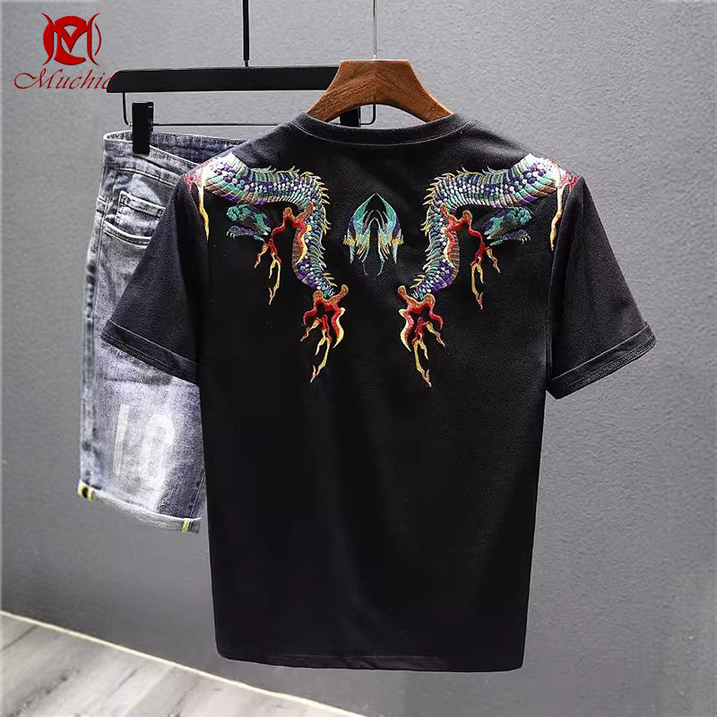 Unisex Intangible Cultural Heritage Dragon Embroidery T-shirt(Hand Embroidered) (Duty Free)
