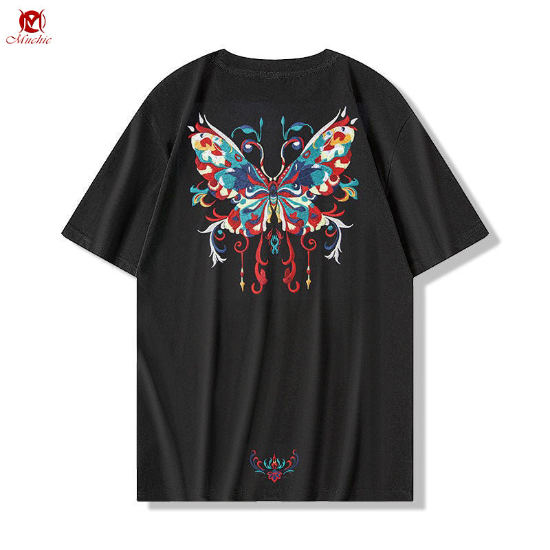Unisex Intangible Cultural Heritage Butterflies Embroidery T-shirt(Hand Embroidered) (Duty Free)