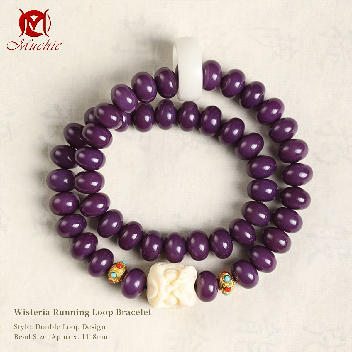 Natural Raw Bodhi Root Auspicious Lion-Head Bead Ring-Shaped Hand-Held Bracelet