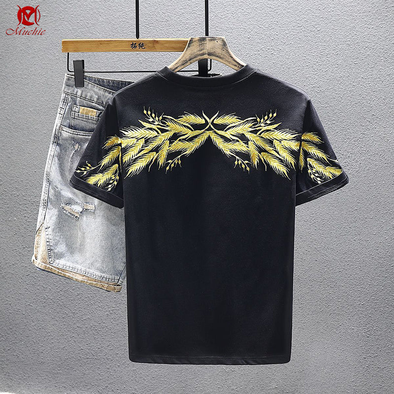 Unisex Intangible Cultural Heritage Wheat Embroidery T-shirt(Hand Embroidered) (Duty Free)