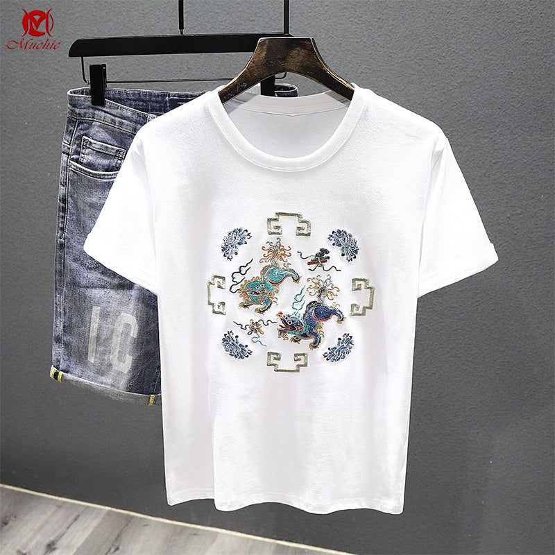 Unisex Intangible Cultural Heritage Kirin Embroidery T-shirt(Hand Embroidered) (Duty Free)