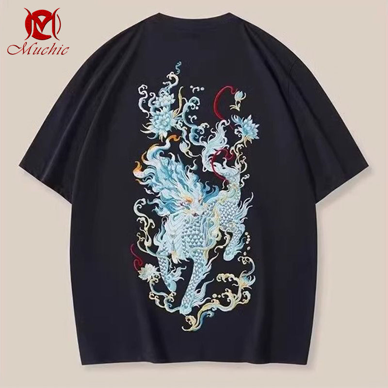 Unisex Intangible Cultural Heritage Qilin Embroidery T-shirt(Hand Embroidered) (Duty Free)
