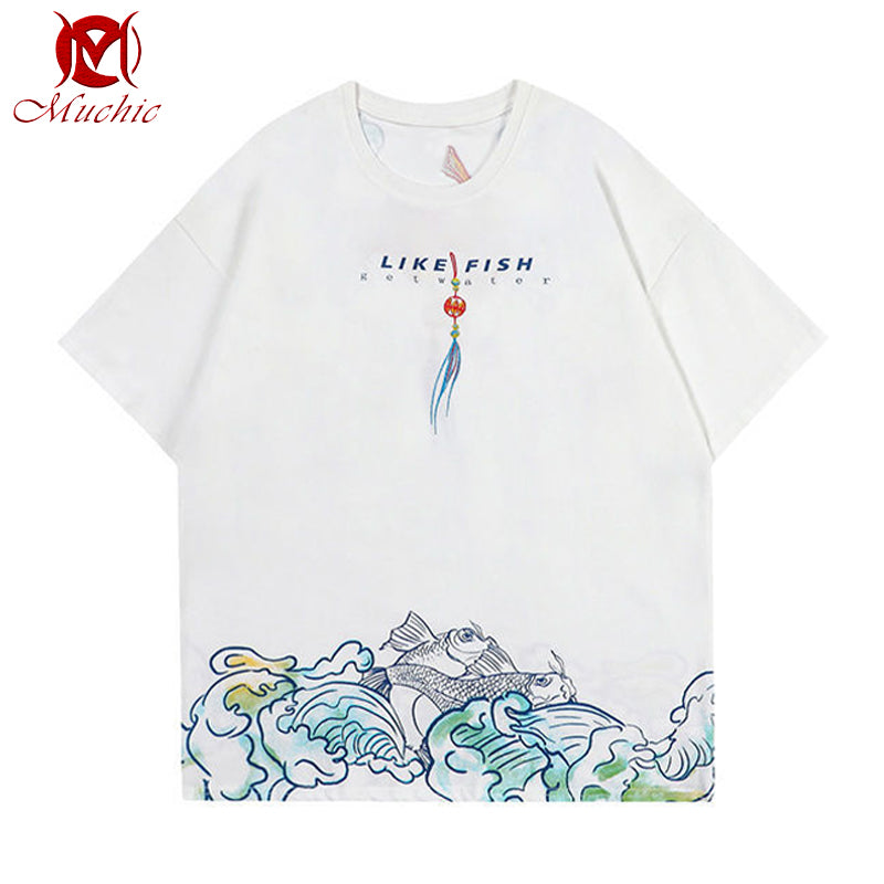 Unisex Intangible Cultural Heritag Koi Embroidery T-shirt(Hand Embroidered) (Duty Free)