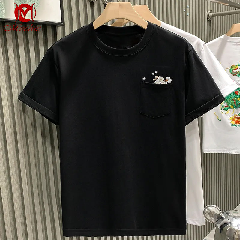 Unisex Intangible Cultural Heritag Flowers Embroidery T-shirt(Hand Embroidered) (Duty Free)