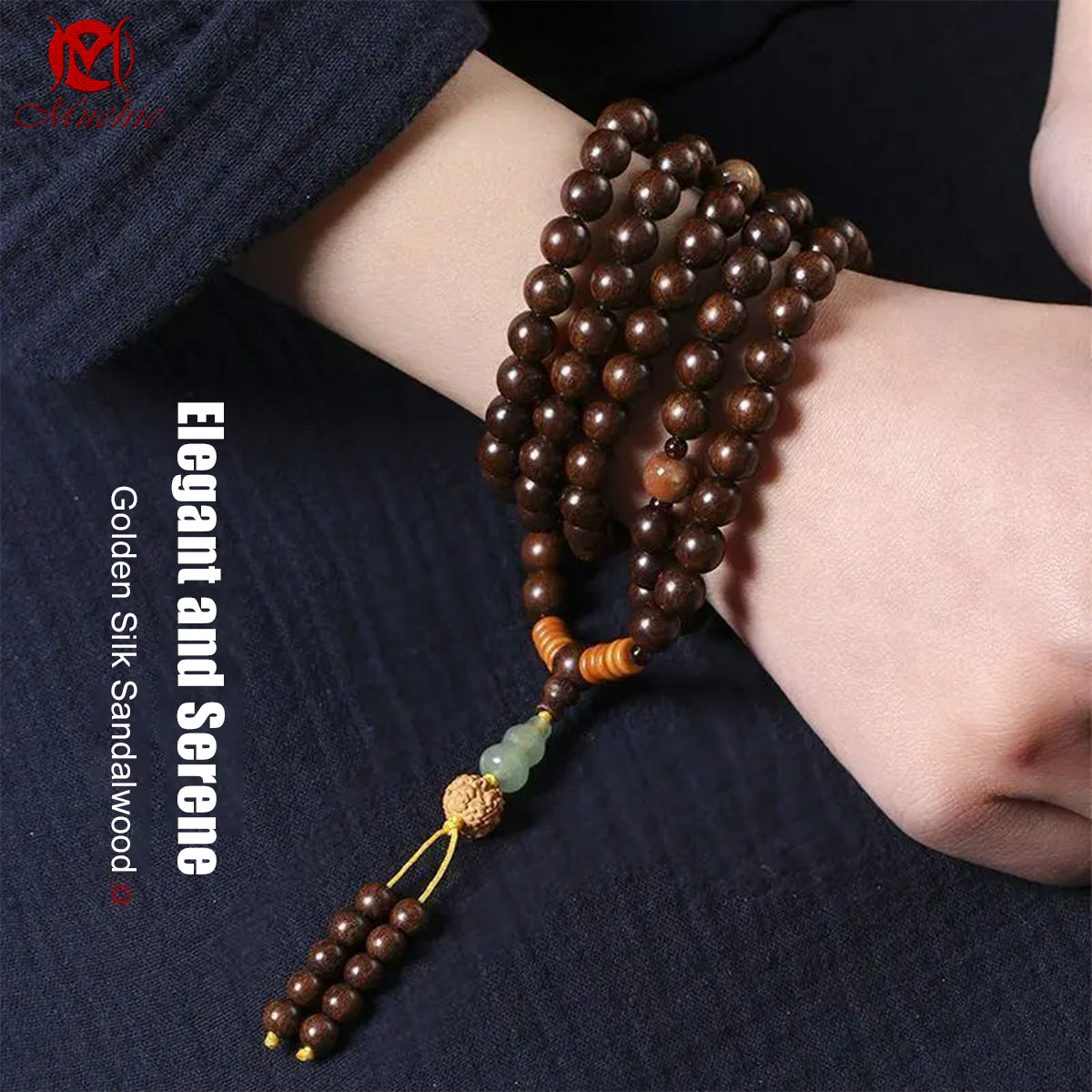 Golden Thread Rosewood and Green Rosewood Prayer Bead Bracelets