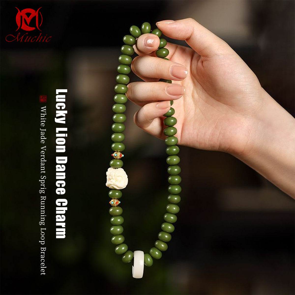 Natural Raw Bodhi Root Auspicious Lion-Head Bead Ring-Shaped Hand-Held Bracelet