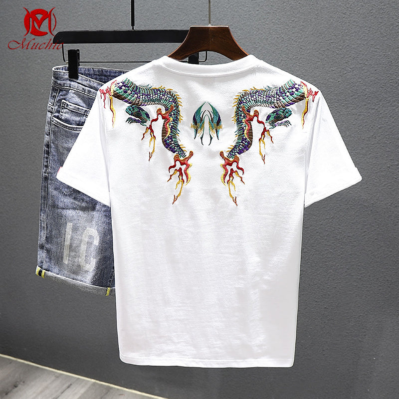 Unisex Intangible Cultural Heritage Dragon Embroidery T-shirt(Hand Embroidered) (Duty Free)