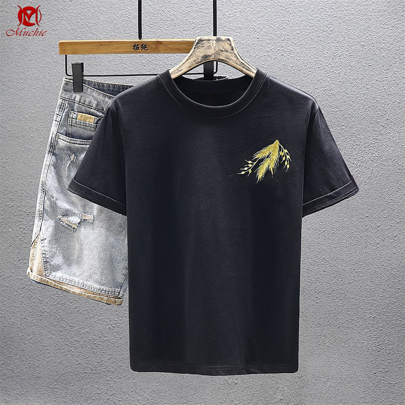 Unisex Intangible Cultural Heritage Wheat Embroidery T-shirt(Hand Embroidered) (Duty Free)