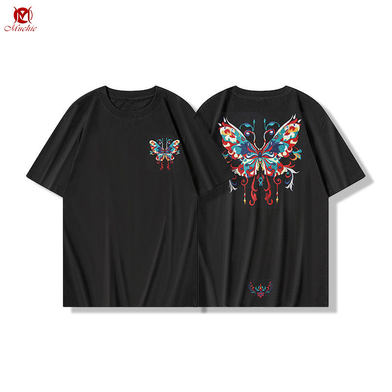 Unisex Intangible Cultural Heritage Butterflies Embroidery T-shirt(Hand Embroidered) (Duty Free)