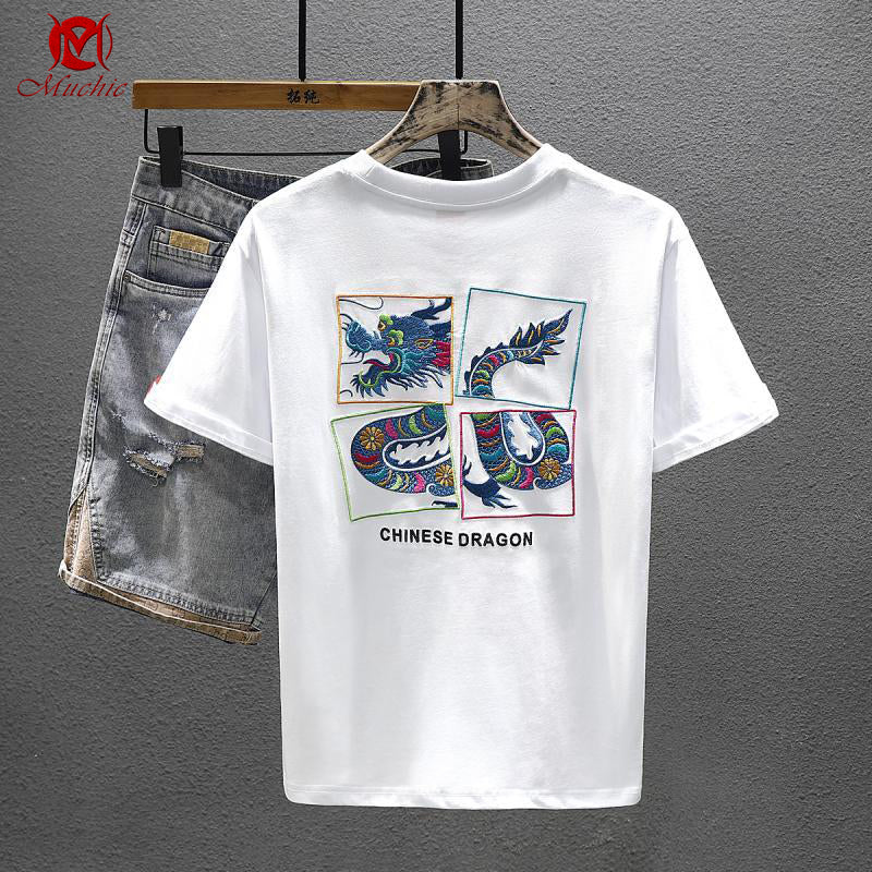 Unisex Intangible Cultural Heritage Dragon Embroidery T-shirt(Hand Embroidered) (Duty Free)