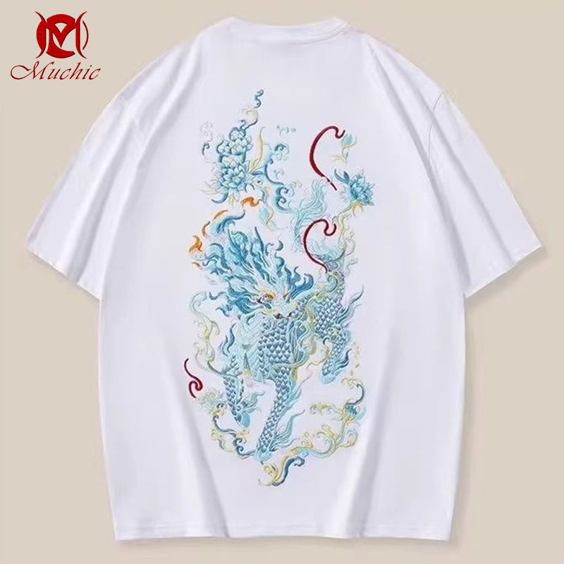 Unisex Intangible Cultural Heritage Qilin Embroidery T-shirt(Hand Embroidered) (Duty Free)