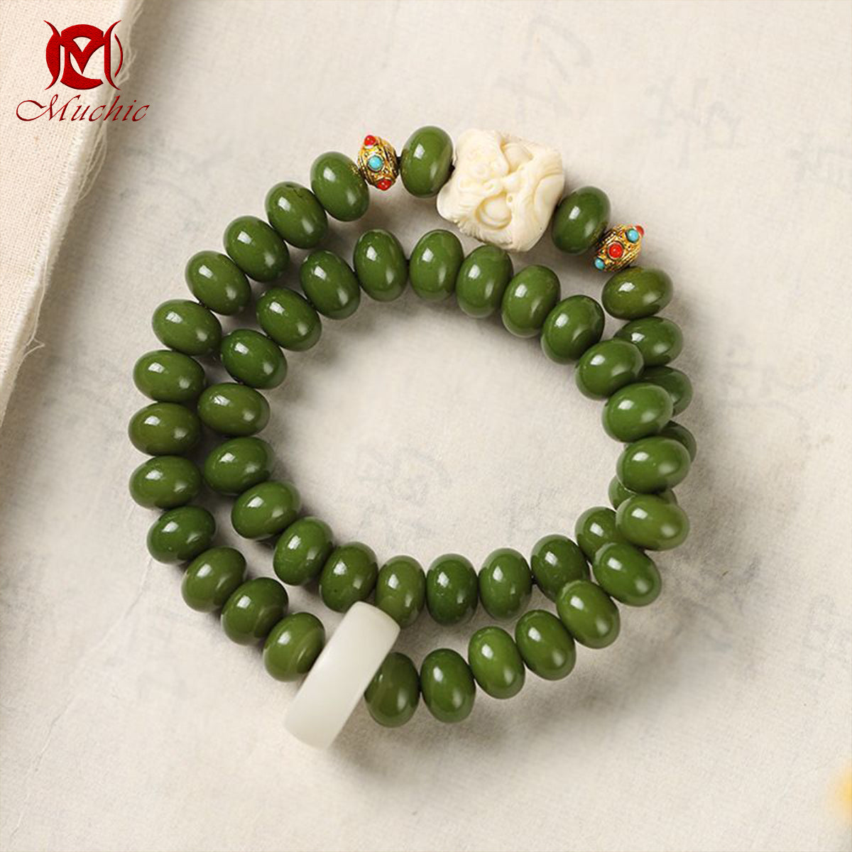 Natural Raw Bodhi Root Auspicious Lion-Head Bead Ring-Shaped Hand-Held Bracelet