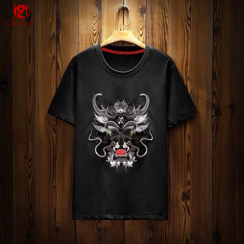 Unisex Intangible Cultural Heritag Dragon Embroidery T-shirt(Hand Embroidered) (Duty Free)