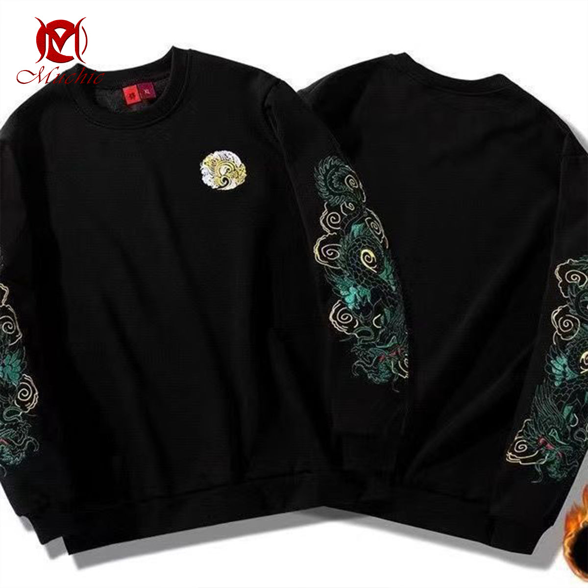 Unisex "Dragon Pattern Heavy Industry Embroidery" Inspired Vintage Sweatshirt (Duty Free)