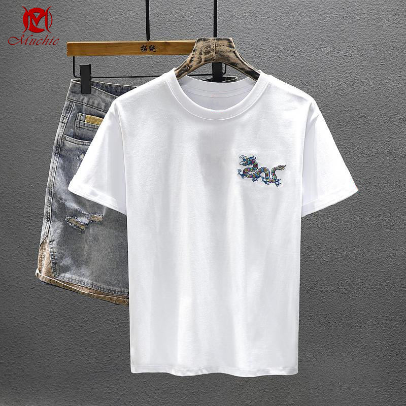 Unisex Intangible Cultural Heritage Dragon Embroidery T-shirt(Hand Embroidered) (Duty Free)