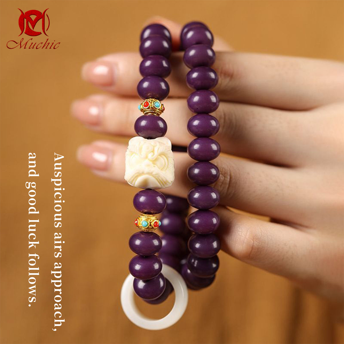 Natural Raw Bodhi Root Auspicious Lion-Head Bead Ring-Shaped Hand-Held Bracelet