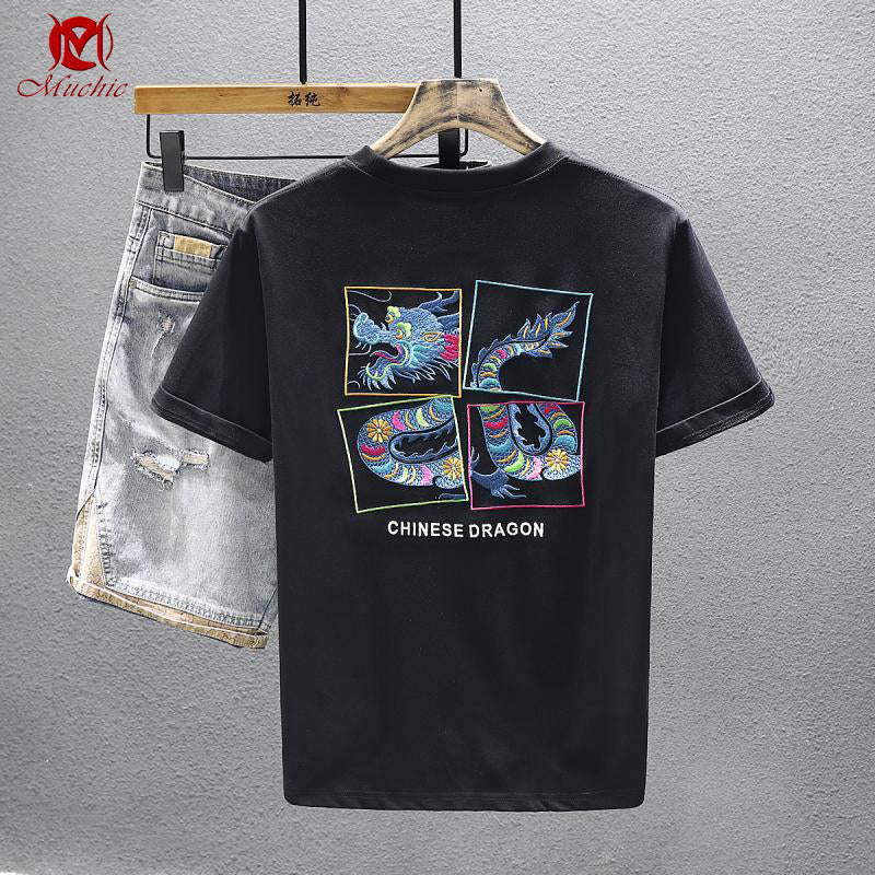 Unisex Intangible Cultural Heritage Dragon Embroidery T-shirt(Hand Embroidered) (Duty Free)